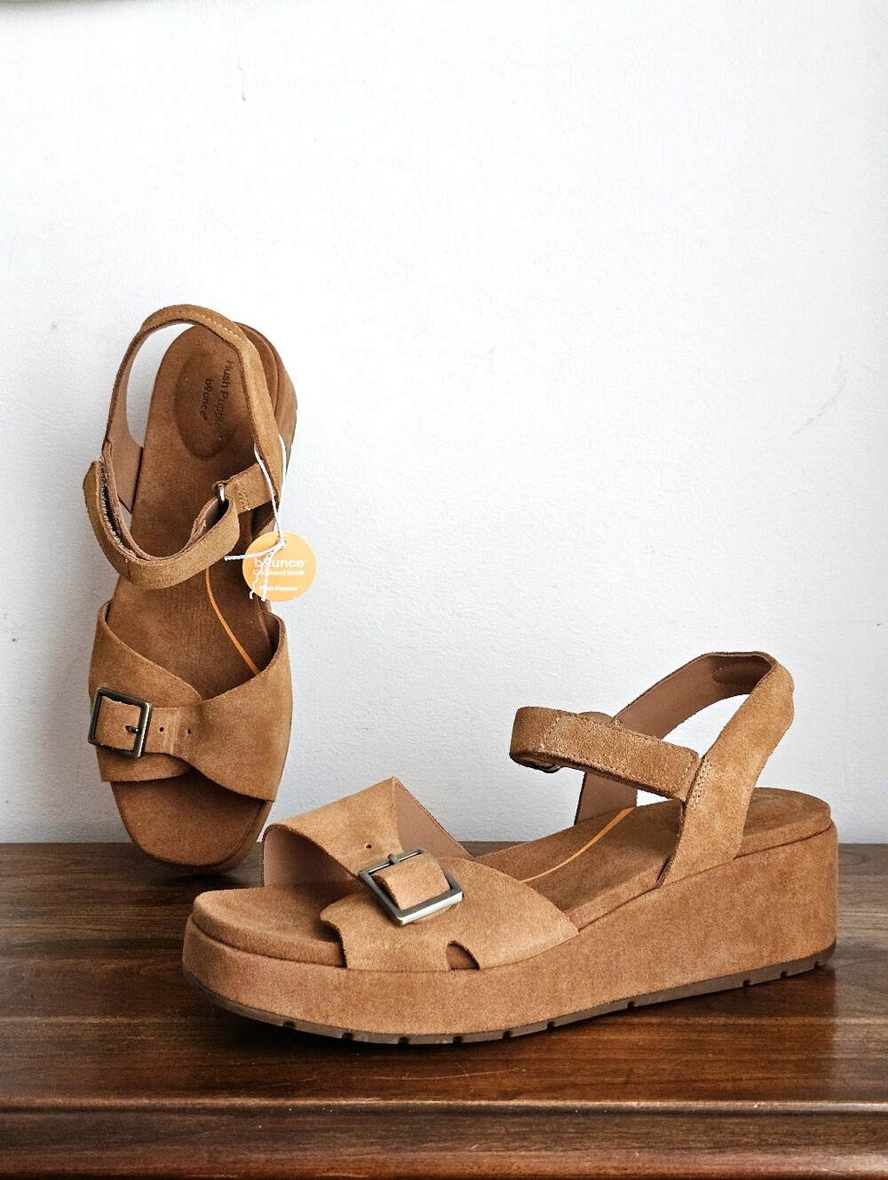 Hush Puppies Baminda Tan Suede Wedge Platform Sandals Women’s 9M Bounce Comfort